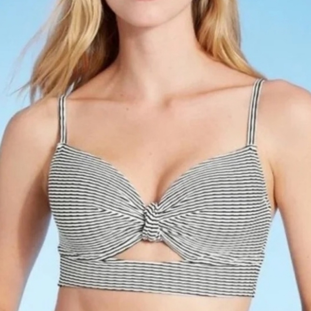 Shade & Shore Lighty Lined Ribbed Knot Front Bikini Top Sz‎ 38DD
